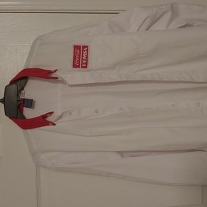 Coca-Cola FEMSA Uniforms. Long Sleeve Button Shirt. Size Large. Red & White.